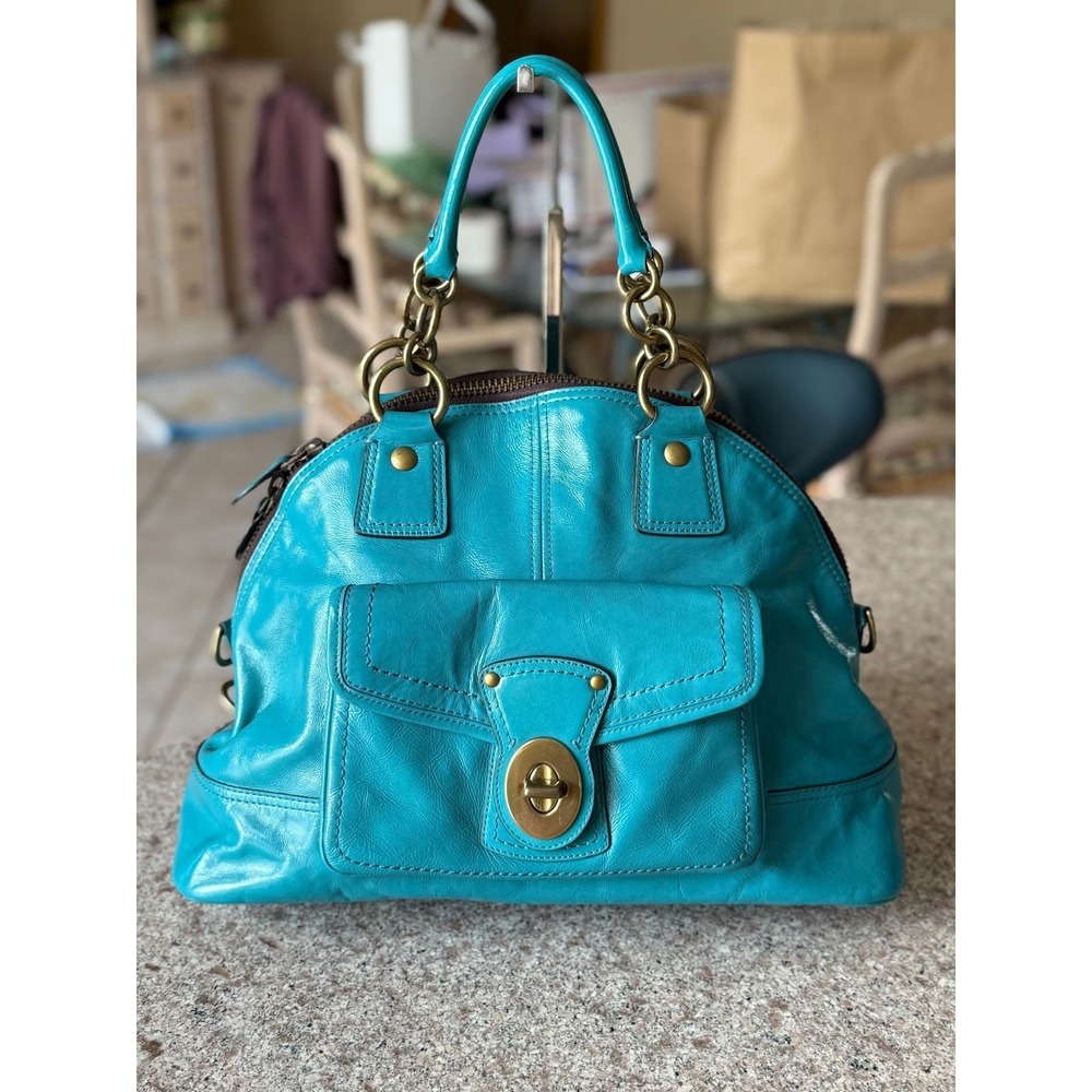 VINTAGE Coach Legacy Turquoise Patent Francine Dome Satchel PRISTINE